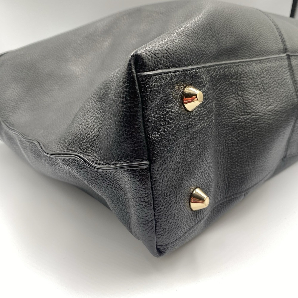Stella & Max Leather Tote Hand Bag Purse BLACK Top  Zipper Gold Accents - Picture 6 of 9